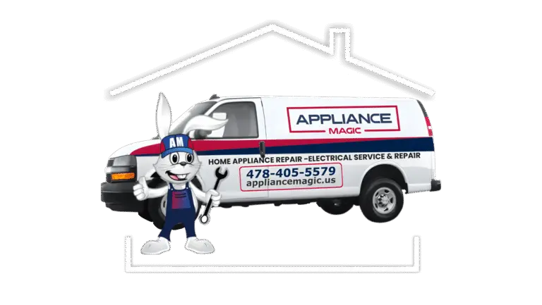 Appliance Magic service van wrapped with company logo, offering appliance repair and electrical services and dryer vent cleaning in Middle Georgia.